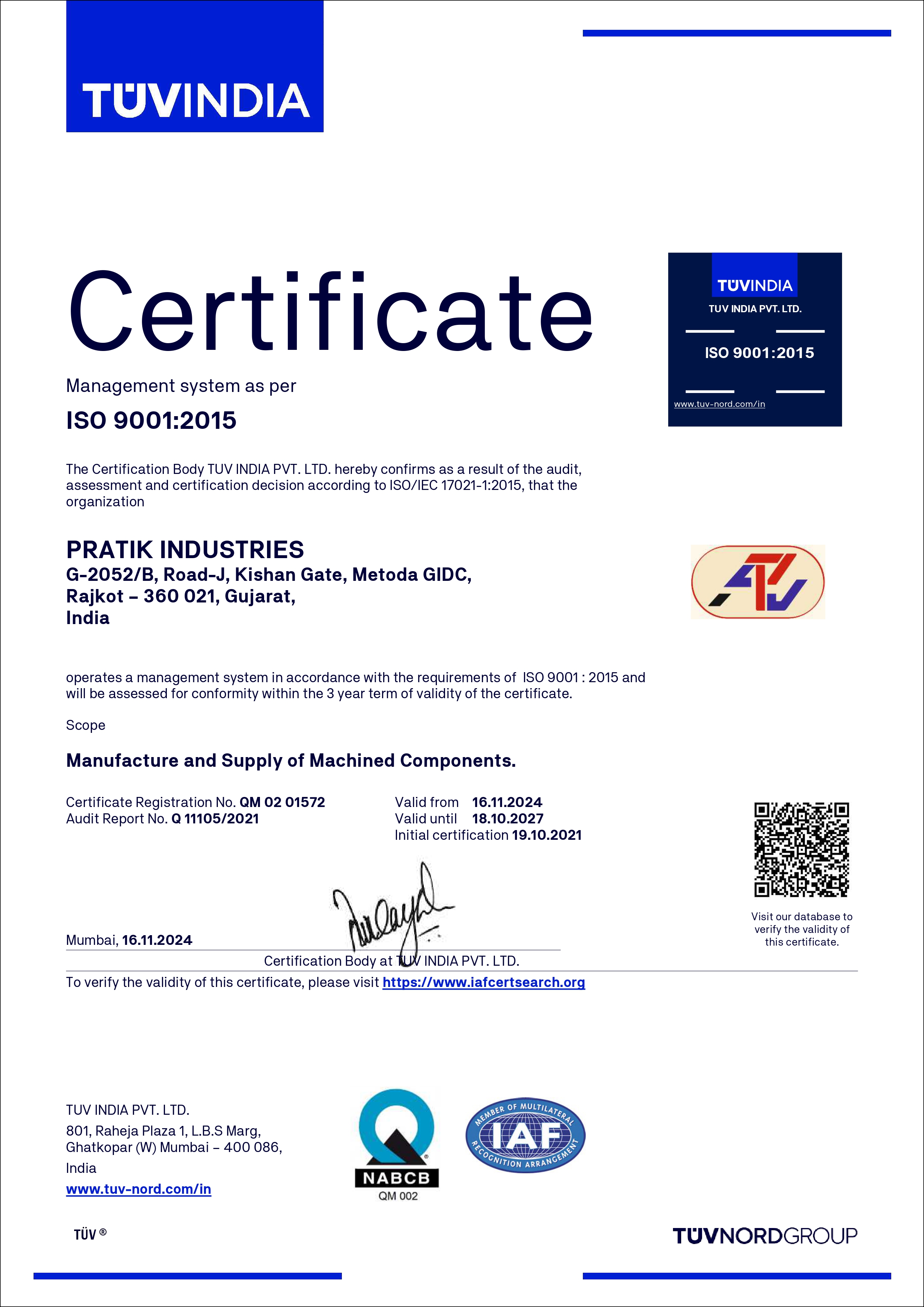 ISO CERTIFICATE_Pratik_industrie
